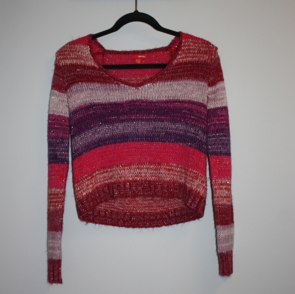 Bongo, Striped V-Neck Cropped Sweater (Medium)
